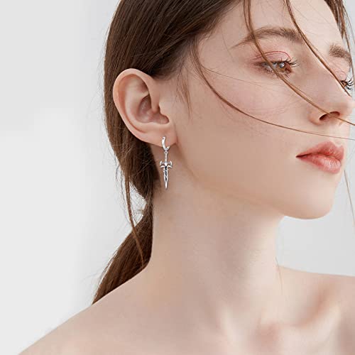Vonala Dagger Earrings 925 Sterling Silver Sword Dangle Drop Earrings Knife Hoop Dangling Earrings Gothic Punk Grunge Jewelry Gift For Women Men #TOP1