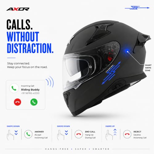 Image of Axor x Altor Apex Smart Bluetooth ECE DOT ISI Certified Full Face Helmet for Bike - Swipe Control, Voice Assistant, Turn-by-Turn Navigation and Dual Visor-Dull Black-L