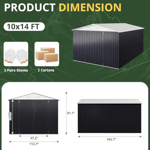 Image of AirWire 10x14 FT Metal Shed, Garden Storage Shed with Updated Frame Structure and Lockable Doors, Outdoor Heavy Duty Tool Sheds for Backyard Garden Patio Lawn, White