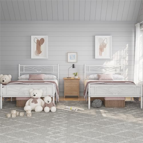 Yaheetech Set di 2 Struttura Letto Singolo in Ferro con Spazio Aggiuntivo Testiera a Forma di Nuvole...