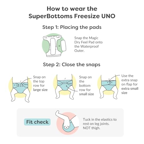 Image of SuperBottoms UNO Freesize Cloth Diaper with Extra Booster Pack of 2 (1 Waterproof Outer + 1 Organic Cotton Dry fell Magic for babies 0 to 3 years | Comes with inserts (A for Animal)