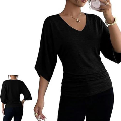 Blouse cache-cœur pour femme à col en V et manches chauve-souris