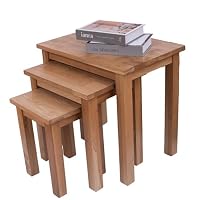 Kemtpase Natural Gold Solid Oak Nesting Nest Of Tables 3 Pieces Coffee Lamp End Table For Living Room Hallway Wooden