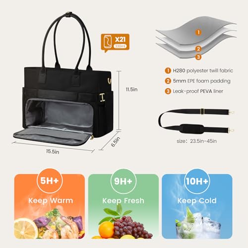 Image of LOVEVOOK 15.6 Inch Teacher Tote Bag for Women Work with Accordion File Area, Laptop Work Tote Bag with Laptop Compartment, nurse Handbag Bags with Large Capacity & Cup Holder, black