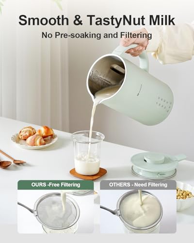 Image of MOKKOM Nut Milk Maker, 42oz Soy Milk Maker for Homemade Plant-Based Milk, Soy, Oats, Dairy Free Beverages, Automatic Almond Milk Machine with Delay Start /Keep Warm /Boiling /Self-Clean, Cardamom Green