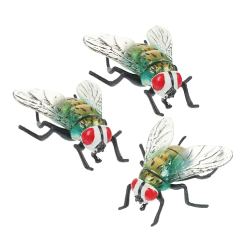 VICASKY 3 Stück Realistische Fliegenmodelle Kunststoff Insektenfiguren Lebensechte Große Tierstatue mit UV beständigen Farben Stabile Ausführung für Sammler und Dekoration
