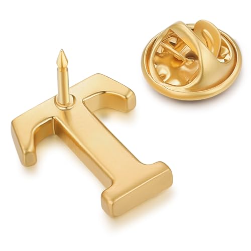 Image of HONEY BEAR Mens Womens Initial Alphabet Letter Lapel Pins Collar Badge Brooches for Business Wedding Graduation Gift Matte Gold 0.59 inches