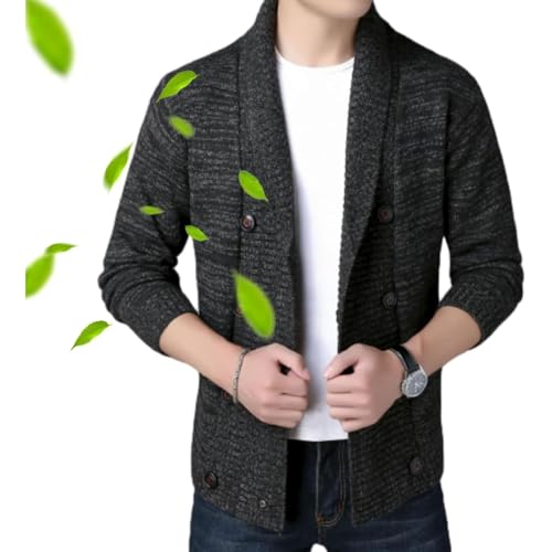 Men's Lapel Double-Breasted Knitted Cardigan Blazer, Mens Shawl Collar Cardigan Sweater Cable Knit Sweater Men