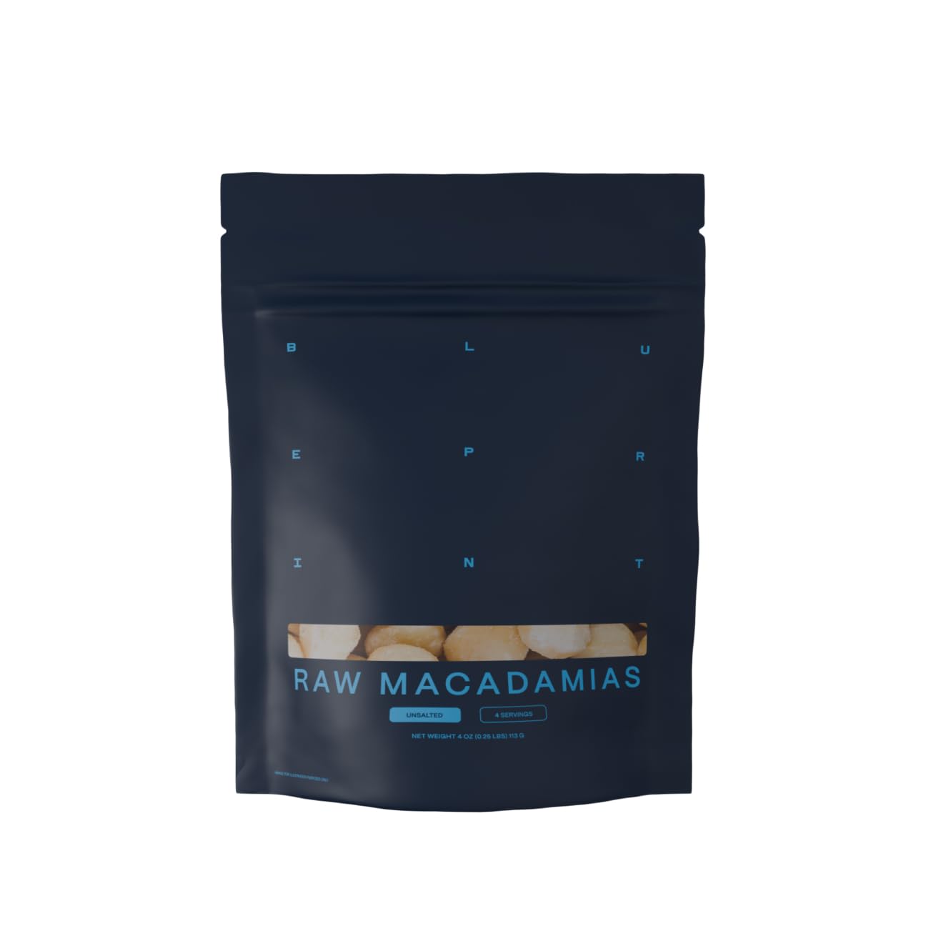 Blueprint Bryan Johnson Raw Macadamia Nuts - No Palm Oil - Keto and Low Carb Snack - No Added Sugar, Vegan, Non GMO, Keto and Paleo Friendly (4 Ounces)