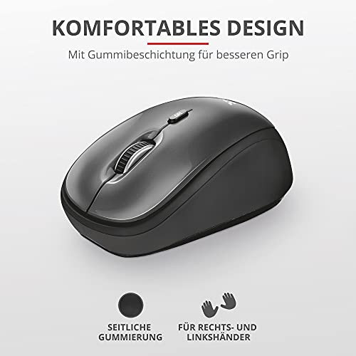 Trust Yvi Kabellose Optische Funkmaus, 2.4GHz, USB-Mikroempfänger, Rechts- und Linkshänder, 800/1600 DPI, Wireless Maus für PC, Laptop, MacBook - Schwarz – Bild 4