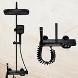 Columna Ducha Negra con Grifo. Alcachofa modo Lluvia. Ducha de Mano con 3 Modos SPA. Grifo para Llenar Bañera y Pistola de Limpieza con Manguera. Construido en Acero Inox y PVC. LED Temperatura