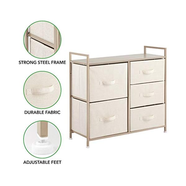 mDesign Unit with 5 Storage Drawers – Broad Chest of Drawers for The Nursery – Nursery Organiser with Polka Dot Design Made of Metal, MDF and Fabric - Image 4