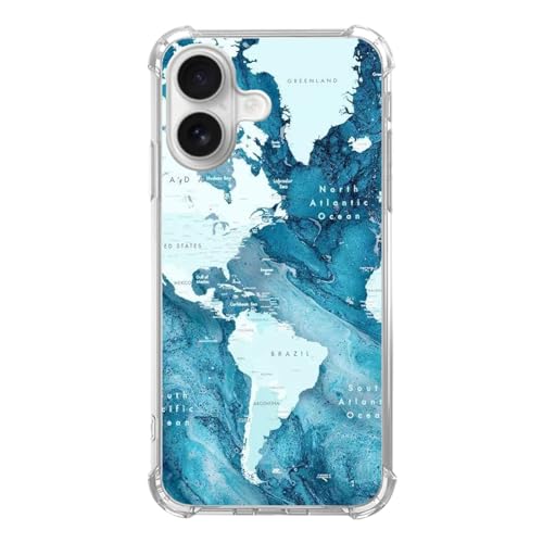 Dolosflap Aesthetic Blue World Map dbP[X iPhone 16 PlusABlue Oceans Map XϏՌTPUop[یJo[P[X iPhone 16 Plusp
