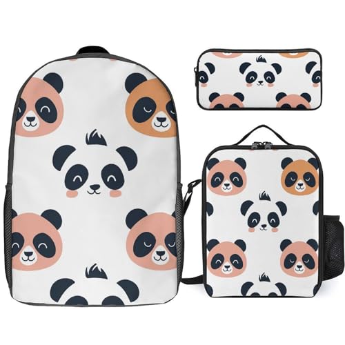 3 Piece Backpack for Women Men Lightweight Causal Daypack Shoulder Bag Set with Insulated Lunch Bag And Pencil Case Organizers Flat Design Style