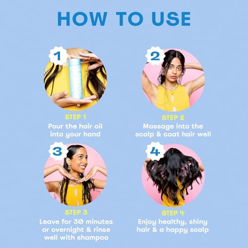 Image of Squigs Hair Growth Oil for Dry & Damaged Hair - with Amla, Castor & Coconut Oil Blend for Frizz Control, Hydration & Scalp Treatment - Pre-Wash & Styling Treatment - (1.86 Fl Oz)