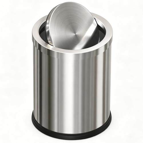 Image of 7L /1.8GAL Stainless Steel Trash can,Bathroom Trash can with lid,Small Trash Can with Flipping Lid, Mini Garbage cans for Kitchen,Living Room. Metallic Gold (7L-Silver)
