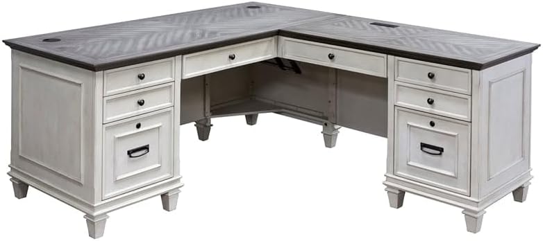 Miniatura 4 de Atlin Designs Escritorio en L de madera contemporánea de dos tonos de 8 cajones en blanco