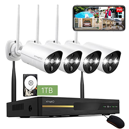 [Thermal True Detection] XMARTO Prime 8CH 2K HD Wireless Security Camera System with Color Night Vision, Human pet PIR Motion Detection, 2-Way Audio and 1TB HDD (w. Smart Lights & Siren, WPS2K84-1TB)