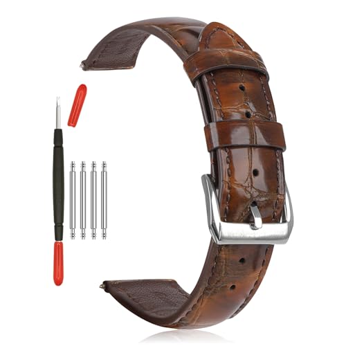 XL Genuine Leather Watch Band 22mm Watch Straps-Extra Long Adjustable Replacement Straps Compatible with Samsung/Timex/Fossil/Garmin Watches (Brown)