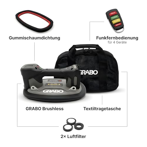 GRABO Brushless-Digitaler Akku Vakuum Saugheber 120kg [Marken Akkukompatibel] elektrischer Platten & Fliesenheber mit Auto-Nachsaugung, Digitales Display für Glas, Stein & Fliesen (OHNE AKKU) (GPB-BO)
