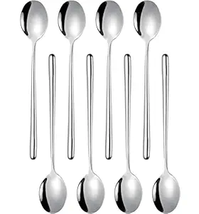 Ouliget Spoons,Stainless Steel Long handled soup spoons,Silver, 8 Piece (8.7x1.6 Inches).