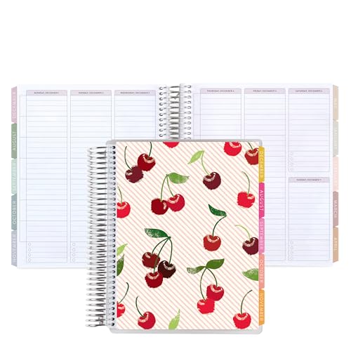 7x9 Coiled Academic Planner (January 2026 - December 2026) - Fruity Cherry cover, Pastel Minimal theme, platinum coil