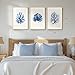 Framed Coastal Coral Wall Art for Living Room, Large Navy Blue Watercolor Coral Artwork for Walls, 3 Piece Minimalist Ocean Beach Marine Plants Pictures Prints for Bedroom Hallway Wall Decor, 16x24 In