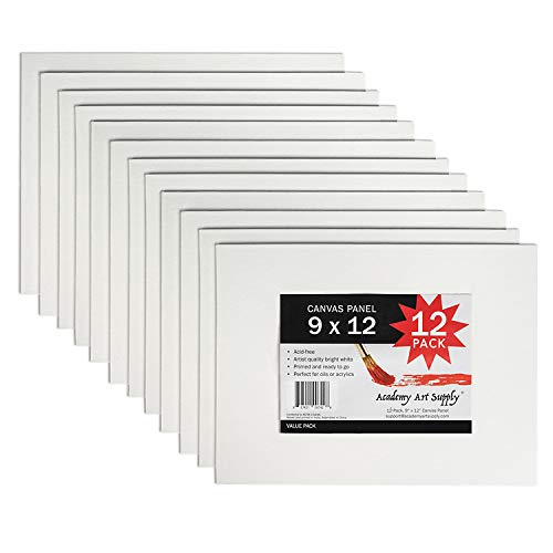 Academy Art Supply Canvases Panels 9 x 12 inch - 100% Cotton Artist Blank Canvas Board for Painting, Pre-gessoed, Primed, Acid-Free Blank Canvas, Perfect for Acrylic and Oil Painting, Pack of 12