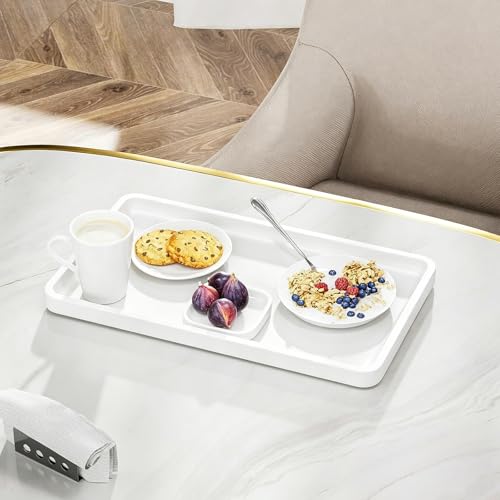 Image of Weenson Bathroom Vanity Tray for Countertop Decor Perfume Makeup Toiletries Toilet Tank, Large Bamboo Kitchen Tray for Spice Salt, Serving Tray for Food Coffee, Nightstand Candle White 14.2 inchx8.3 inch