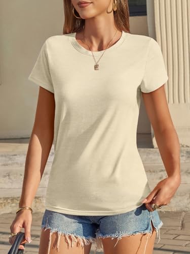 Image of UNCLECAT Womens Short Sleeve Tops Summer Basic T Shirts Crewneck Causal Tee | Solid Color, Trendy Fashion Clothes, Casual Basic Tee