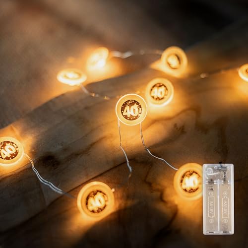 Tiwoca Deko zum 40. Geburtstag schwarz-goldene LED-Lichterkette in warmer Optik Zahl 40 Stilvolle Geburtstagsdeko und schöne Geschenkideen für Junge und Mädchen