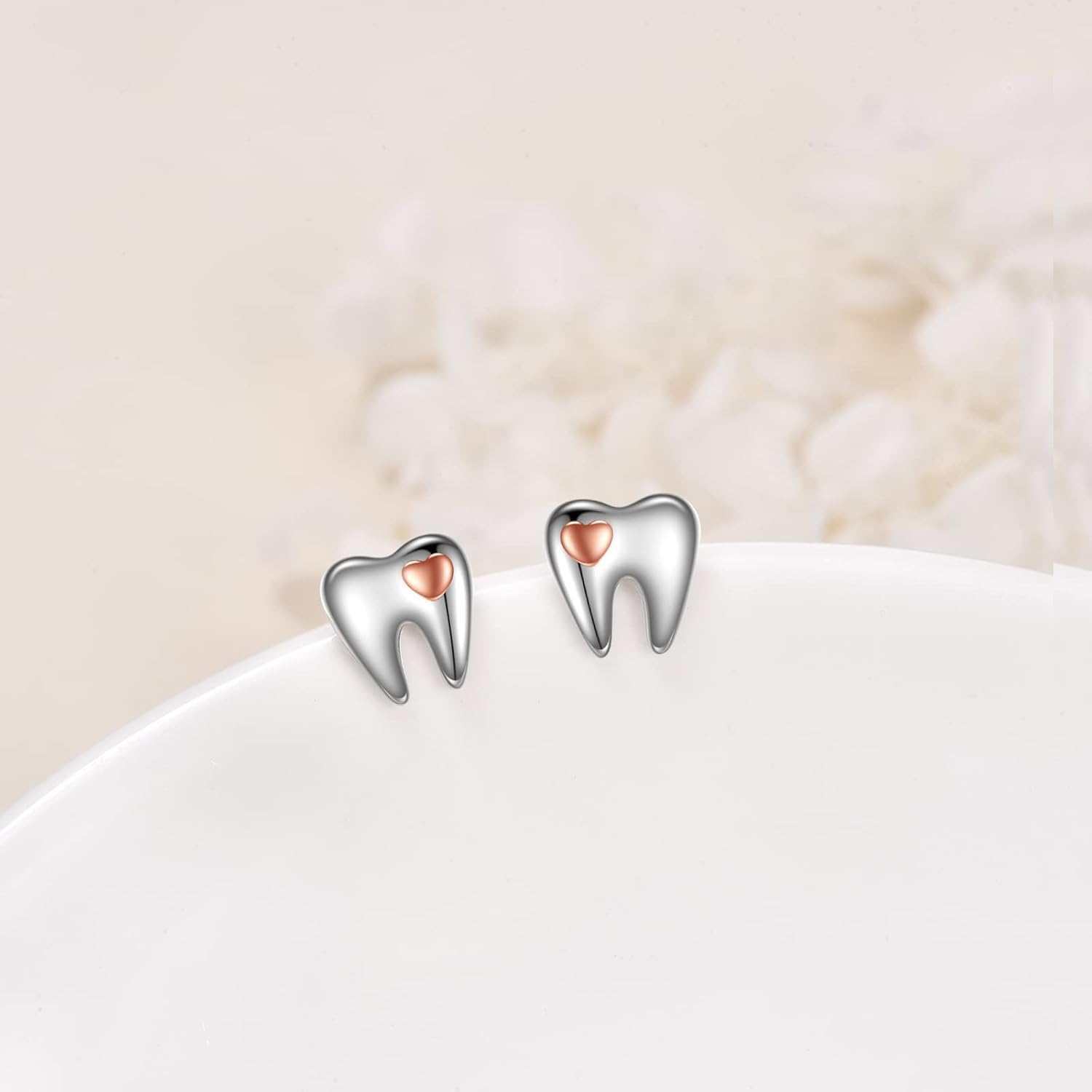 YAFEINI Tooth Earrings Dental Gifts 925 Sterling Silver Heart Tooth Stud Earrings Tooth Jewelry for Women Girls