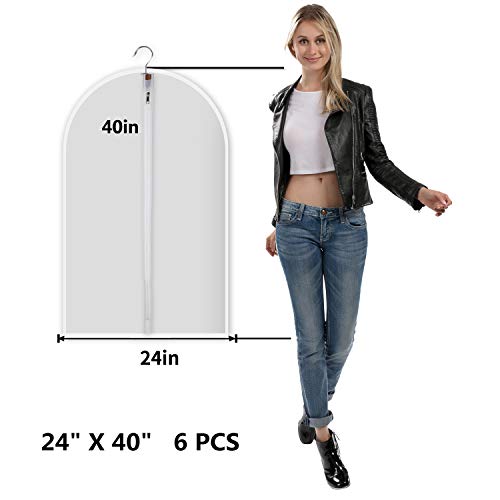 Image of MsKitchen 6 Pack Garment Bags for Hanging Clothes (24x40 inch) - Dustproof Suit Bags for Closet Storage - Durable PEVA Covers with Sturdy Zipper for Coats, Jackets & Dresses (Translucent)
