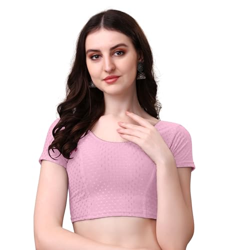 Image of Mogsa Stylish Cotton Saree Blouse for Women | Soft Dobby Stretch Fabric | Round Neck | Stitched Blouse for Party, Casual & Festive Use