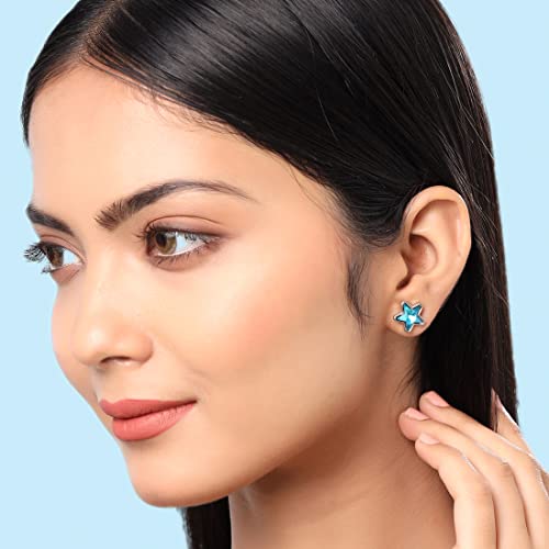 Crystal Star Stud Earrings Silver Tone