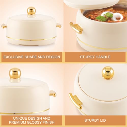 Image of Modware Atlantis Casserole 2000ml Elegant Design Premium Hot Pot, Retains Temperature for Hours, Insulated Inner Steel Casserole for Roti, Hot Box for Home, Chapati Box, Serving Bowl with Lid (Ivory)