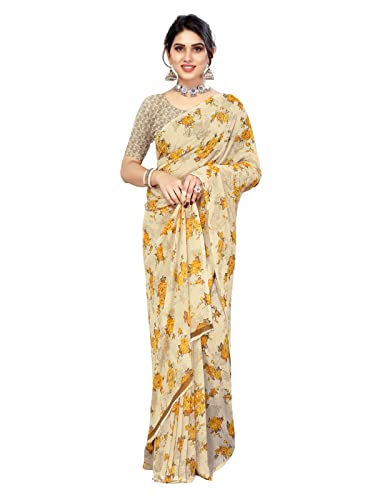 Image of SIRIL Women's Floral Printed Georgette Saree With Unstitched Blouse Piece