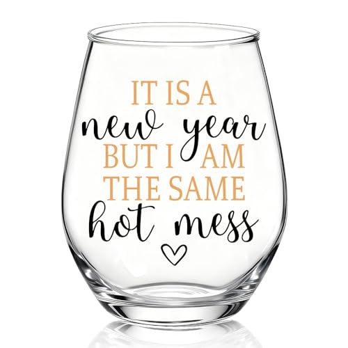 TOUNER Hot Mess Stemless Wine Glass for Women, BFF Gift