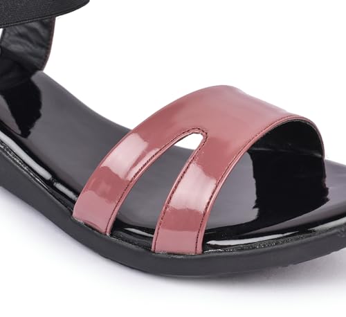 Image of Action Women's Patent Platform Sandals|Open Toe| Elastic Ankle Strap| Wedge Heel Black
