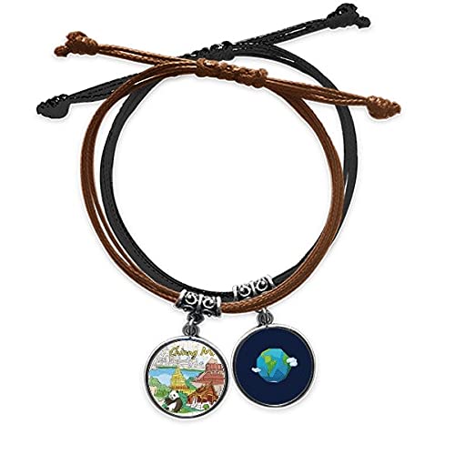 Pulsera de Chiang Mai de oso panda de cuero con cuerda trenzada a mano