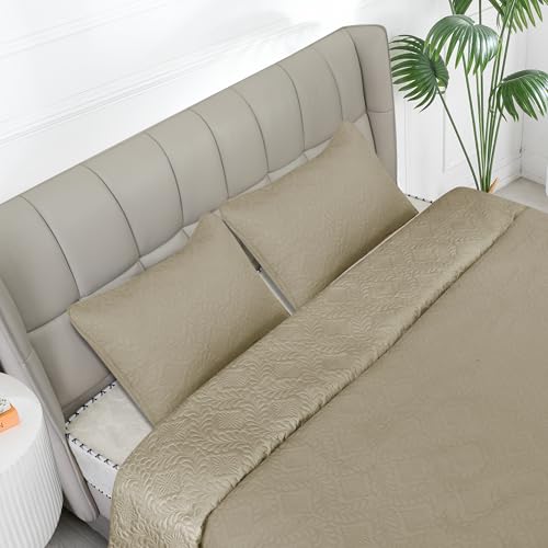 Housse de couette douce beige motif feuille d'olivier lit uni