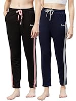 BLINKIN Cotton Stribed Pyjamas for Women|Lowers for women With 2 Side Pockets : Ideal For Night Wear & Comfort wear - The Ultimate Relaxed Fit Track Pants For Women (Combo-608,Black|Navy,Size_6XL)