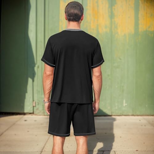 Men's Summer Pajama Set Short Sleeve Loungewear Cool Lounge Shorts Pj 2 Piece Casual Pocket4
