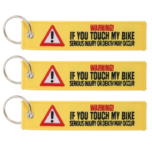 VILLCASE 3 Llaveros Bordados de Advertencia Amarillos Texto Negro Colgantes Decorativos para Llaves Bolsos y Mochilas Accesorios Útiles y Distintivos para Mujer Pack de 3 Piezas