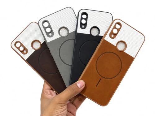 Image of Bintage 2in1 Hard Slim Back Case | Soft Border Camera Protect | Dual PU Leather Finish Back Cover Compatible for Mi Redmi Note 7 - White & Cherry Brown