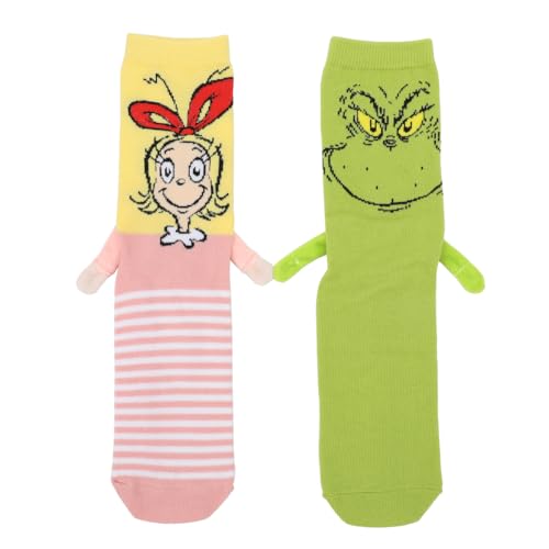 Bioworld The Grinch & Cindy-Lou-Who Women's Crew Magnetic Hand Holding Socks