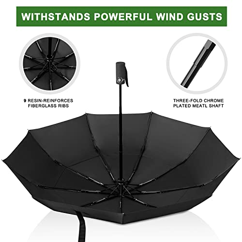 Amazon Brand - Pinzon Umbrella Compact Travel Umbrellas Strong Durable Windproof Umbrella For Rain Portable Umbrella - Reinforced Canopy, Ergonomic Handle, Auto Open/Close - Black #TOP3