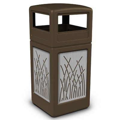 Image of Precision Series 42 Gallon Waste Containers with Dome Lid and Stainless Steel Panels Reeds Design Color: Brown