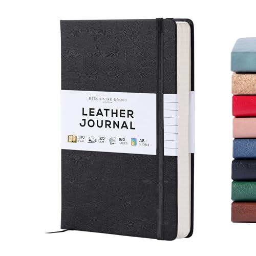 BEECHMORE BOOKS Lined Journal Notebook, 5.8 x 8.3 inch, A5 160 Lined Pages, Hardcover Leather Journals for Women, Men, Writing and Notebooks for Work - 120 GSM Thick Paper, Gifts Box Included
