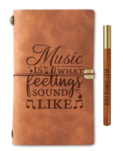 InnoBeta Singer Gifts, Journal Pen Set for Women Men on Birthday, Christmas, Unique Notebook, Travel Diary, Lined Planner, 7.8x5 Inches, Brown